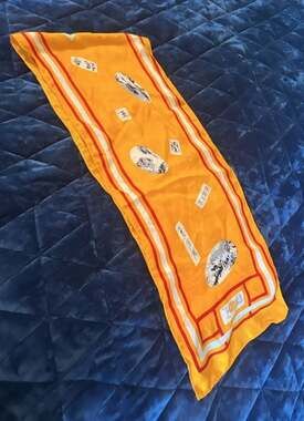 Vintage Victoria 100% Silk Scarf Chinese Landscape and Calligraphy